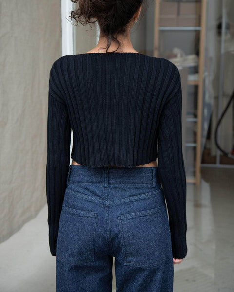 Macau Cardigan in Black | Organic cotton rib | en | Baserange 