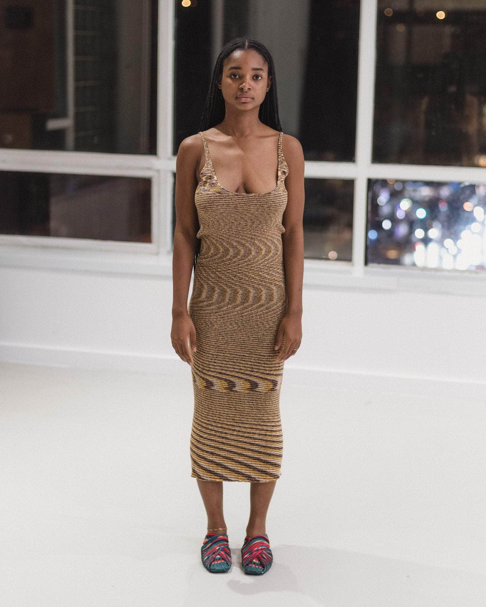 cotton knit dress Flute Dress in Brown melange | Organic cotton knit