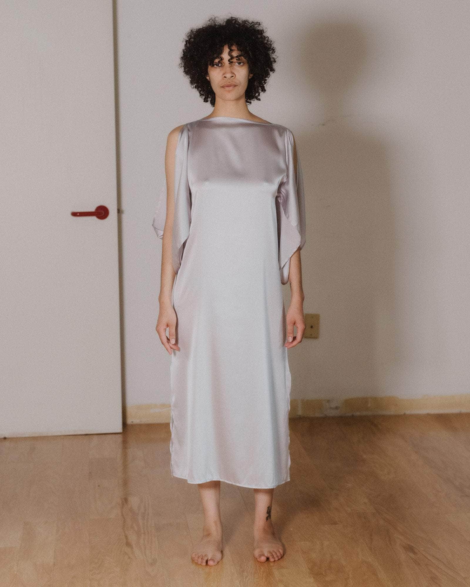 silver satin dress long sleeve Weekday + Long Sleeve Satin Maxi Dress
