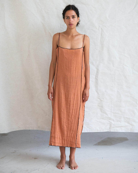 Shok Slip Dress in Brick | Crinkle linen | en | Baserange 
