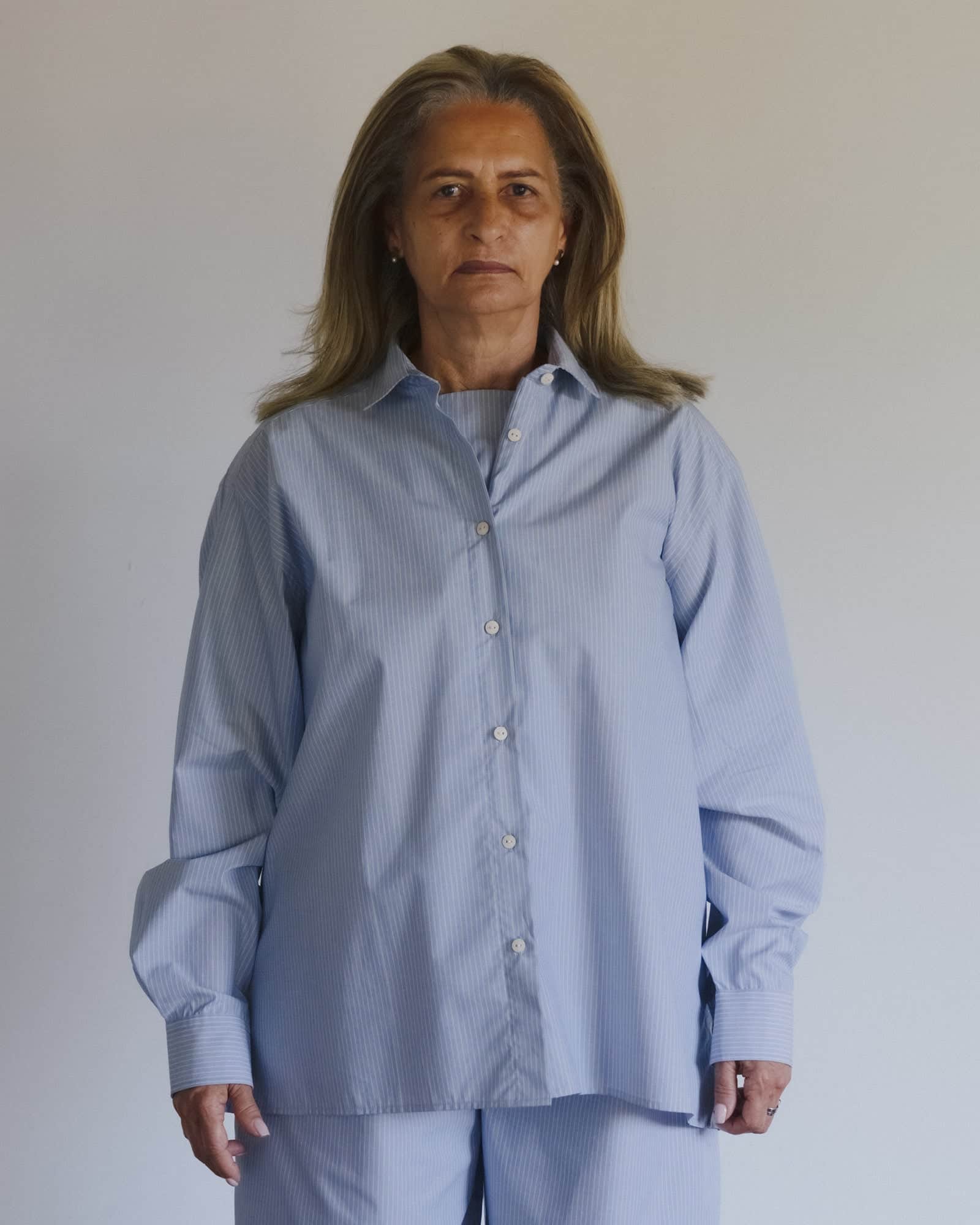 Baserange Organic Cotton Poplin Keep Shirt, BLUE STRIPE / M - Sustainable clothing for women Baserange Organic Cotton Poplin Keep Shirt, BLUE STRIPE / M - Sustainable clothing for women