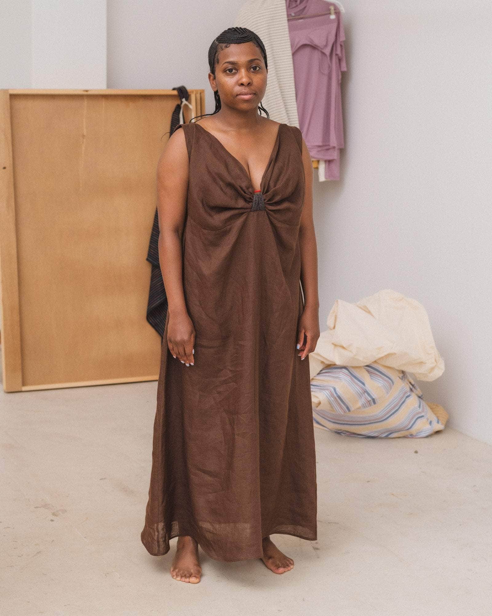 long brown linen dress Ready To Ship - Margo brown linen Wool blend dress - Wool linen dress - linen dress - Oversized linen dress