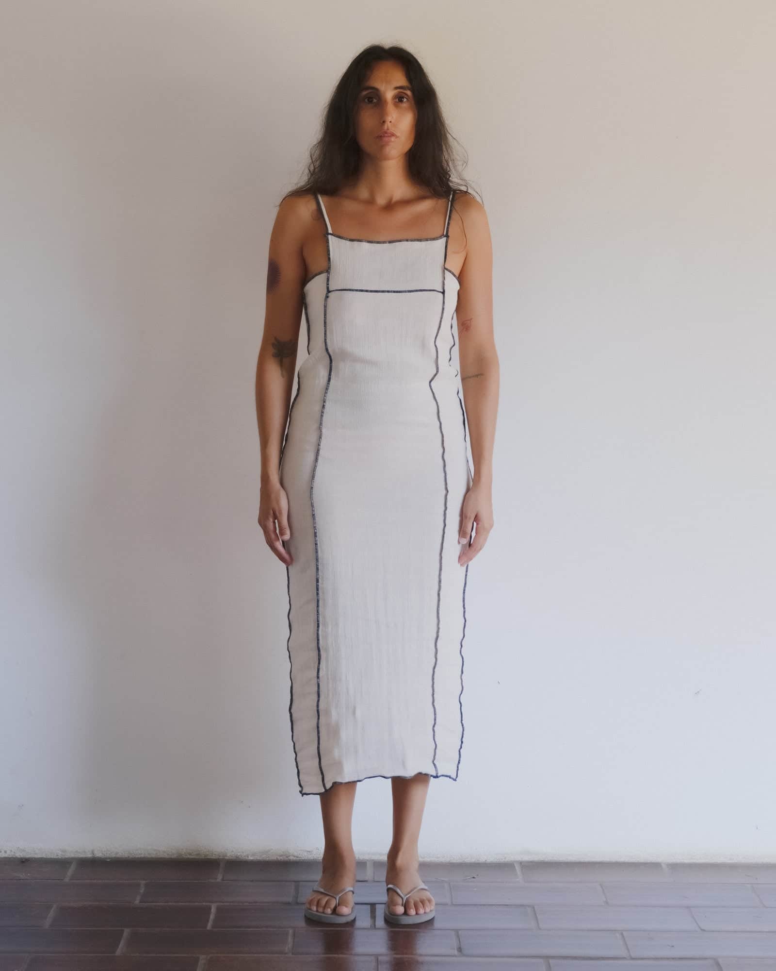 Baserange Crinkle Linen Shok Square Dress, OFF White / L - Sustainable clothing for women Baserange Crinkle Linen Shok Square Dress, OFF White / L - Sustainable clothing for women