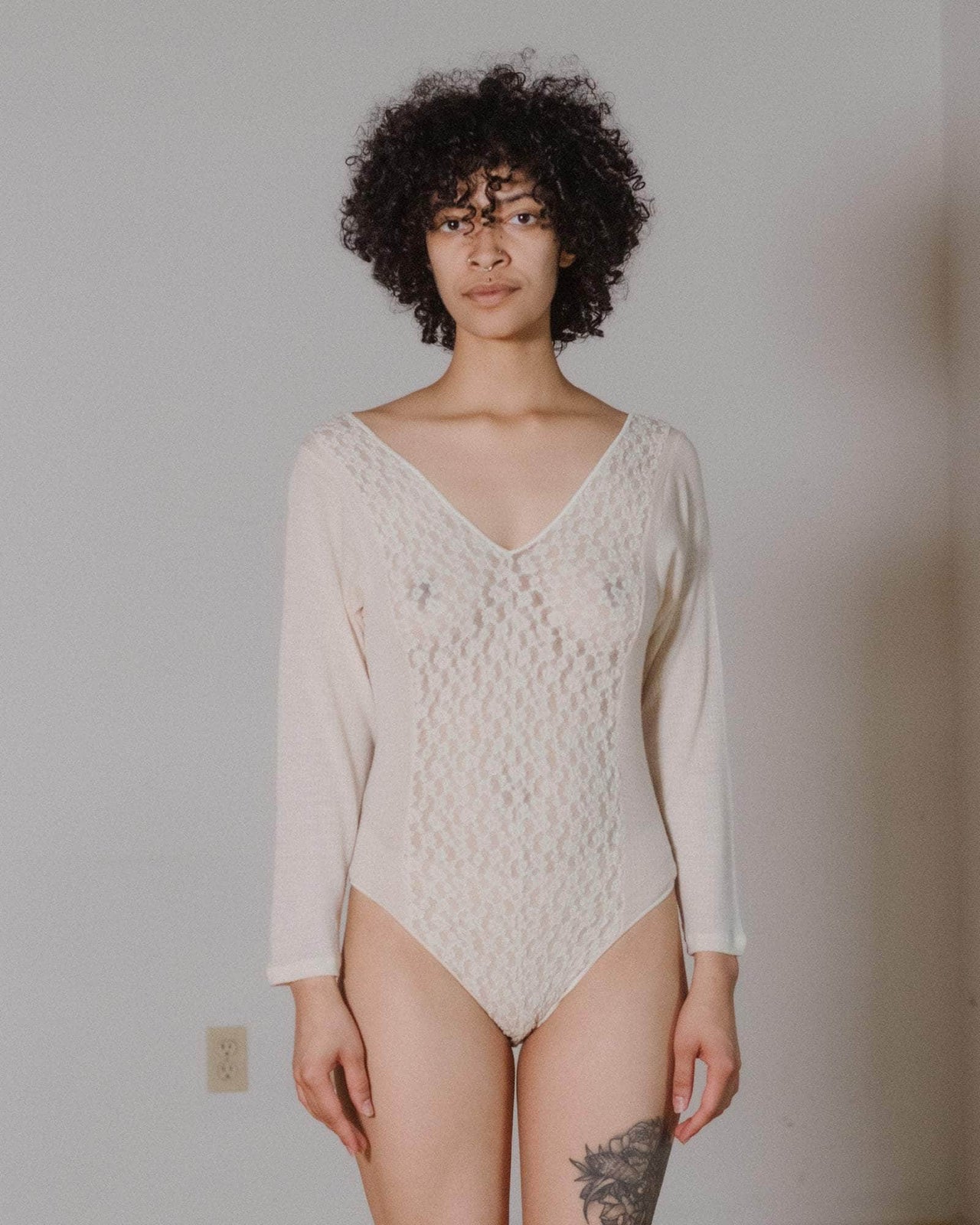 baserange Body crescent à manches longues - Dentelle de coton biologique