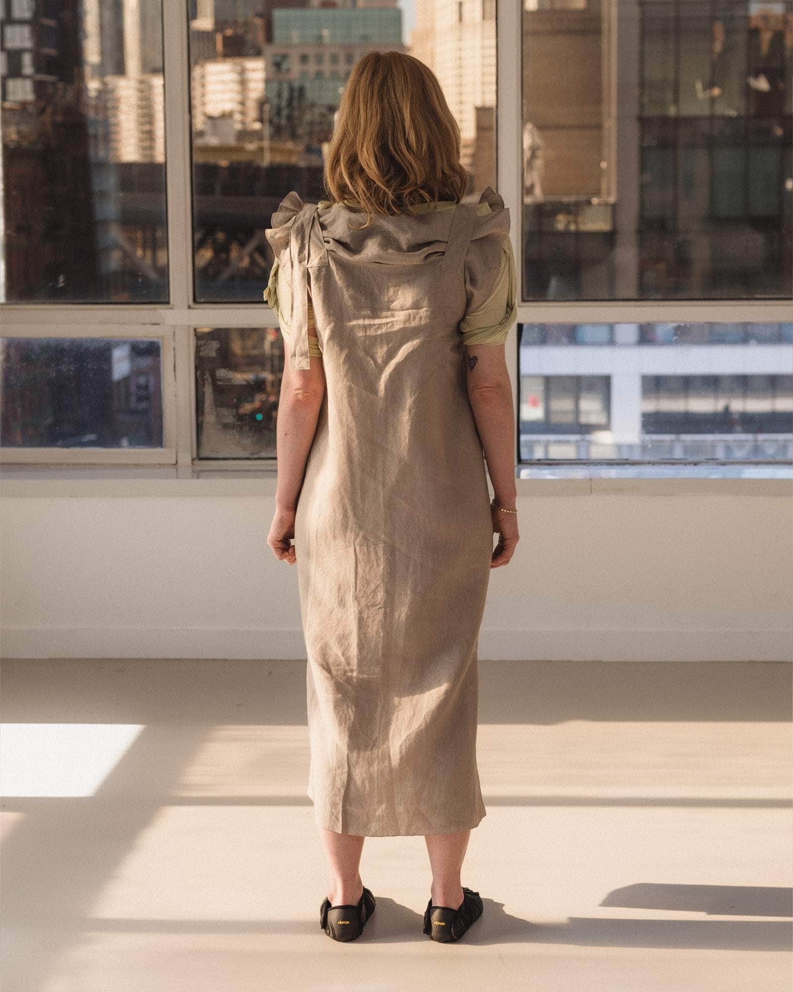 frame brown dress Starling | Brown Matte Satin Plunge-Neck Maxi Dress With Scarf-Detail