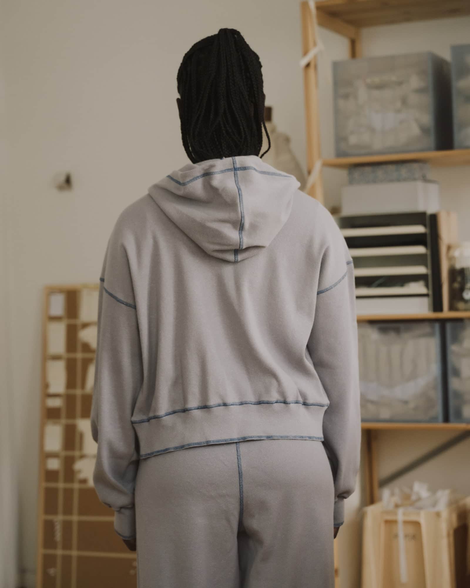 BASERANGE【ベースレンジ】way zipped hoodie XS Way Zipped Hoodie in Path Grey / Blue | Organic cotton rib | en