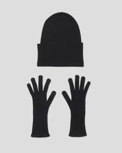 BASERANGE KNITTED BLACK / ONE SIZE WHIT BEANIE & RIBBED GLOVES