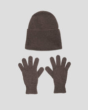 BASERANGE KNITTED BUREL BROWN / ONE SIZE MEA BEANIE & RIBBED GLOVES