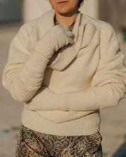 BASERANGE KNITTED CHAUME SAND / ONE SIZE MEA BEANIE & RIBBED GLOVES