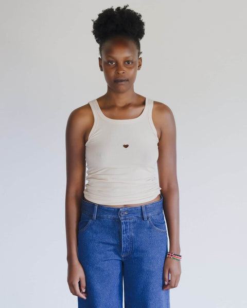 【新品】BASERANGE heart tank top Heart Tank in Dylan beige | Fine organic cotton rib | Baserange