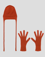BASERANGE KNITTED MELOGRANO RED / ONE SIZE TIER HOOD & RIBBED GLOVES