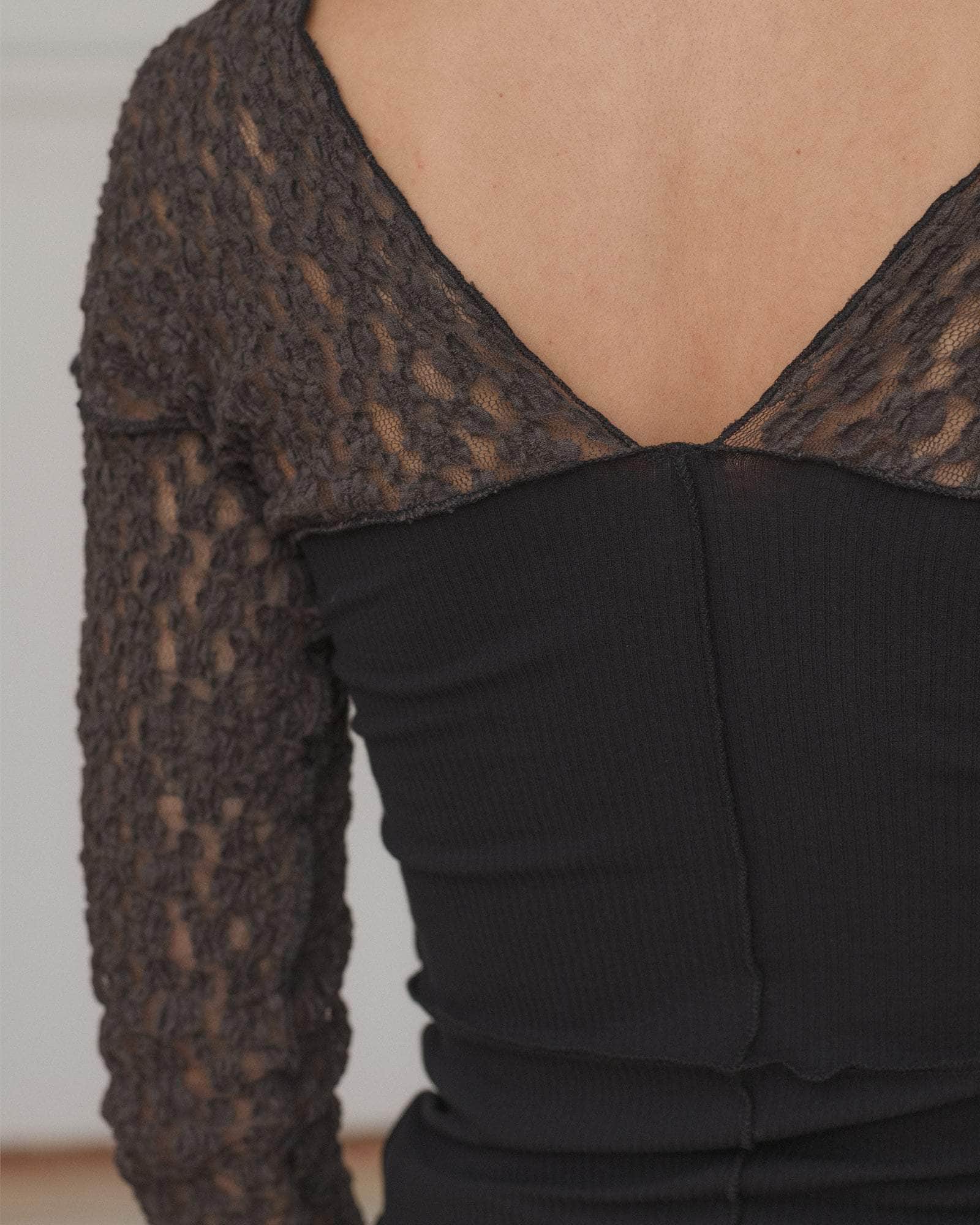 Nehru Long Sleeve Tee in Black | Organic cotton lace | Baserange