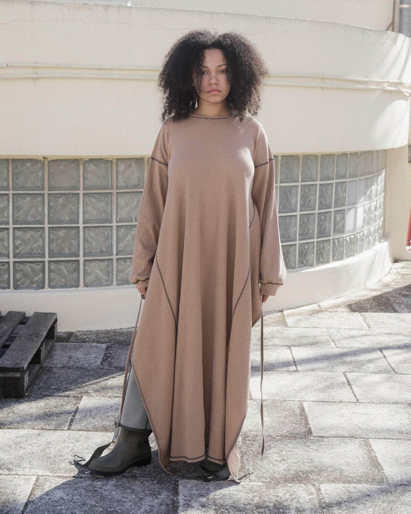 BASERANGE KNITTED SHAW PUNICA LONG SLEEVE KAFTAN