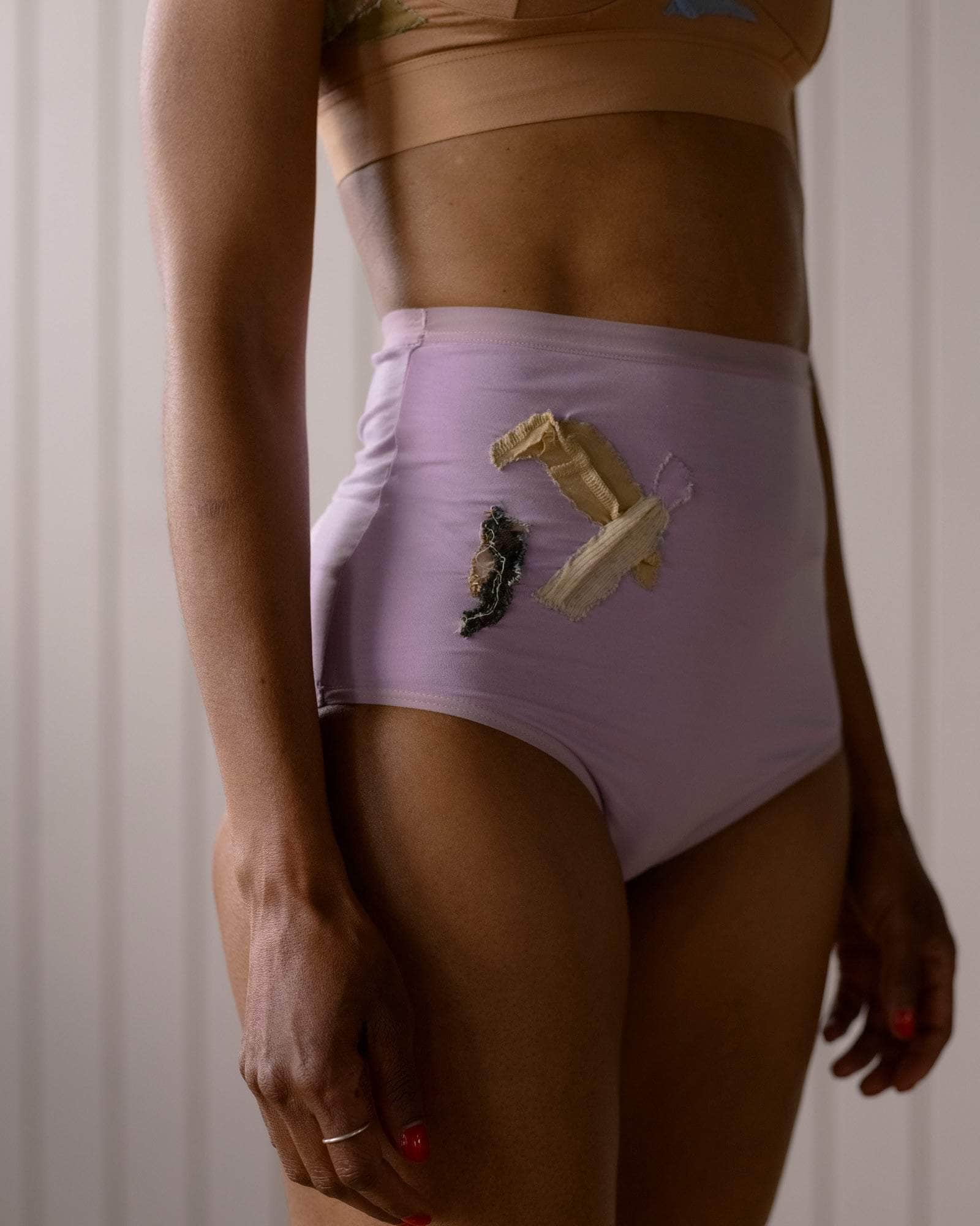 BASERANGE KNITTED STILL PURPLE / S Repair - Highwaist Pants No.137