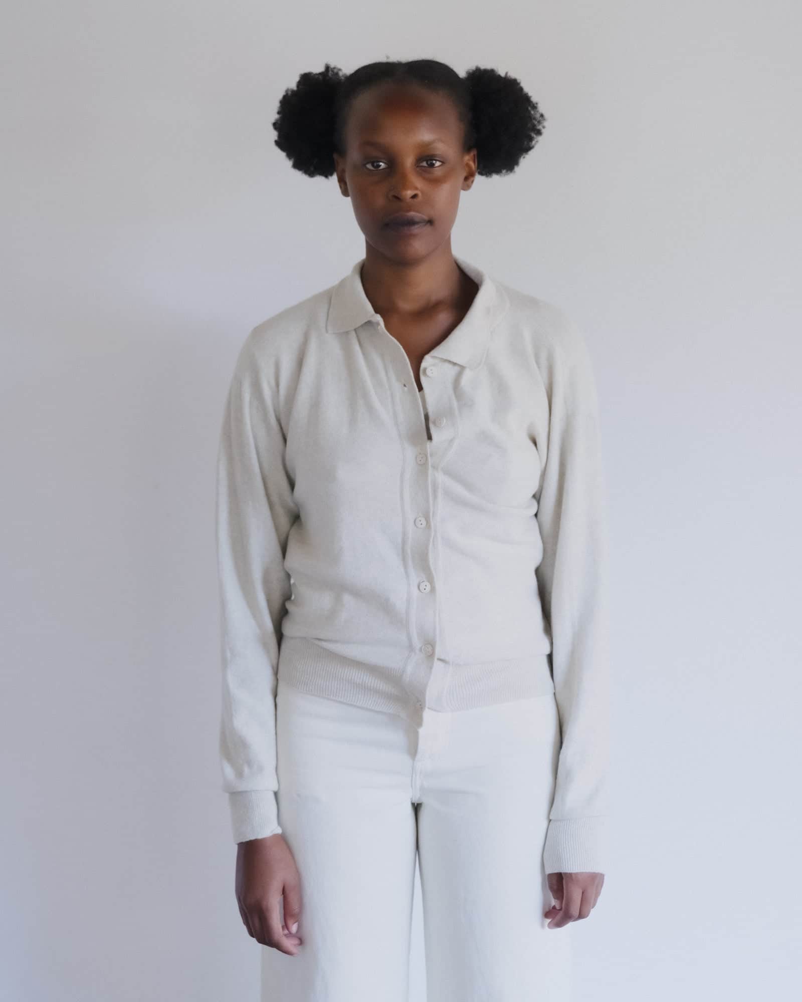 BASERANGE KNITTED TIER POLO CARDIGAN