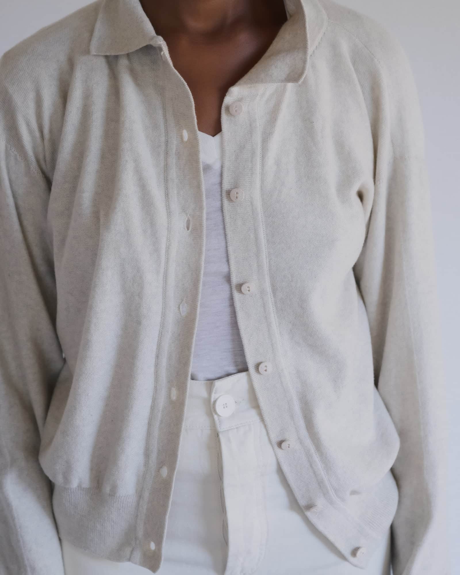 BASERANGE KNITTED TIER POLO CARDIGAN