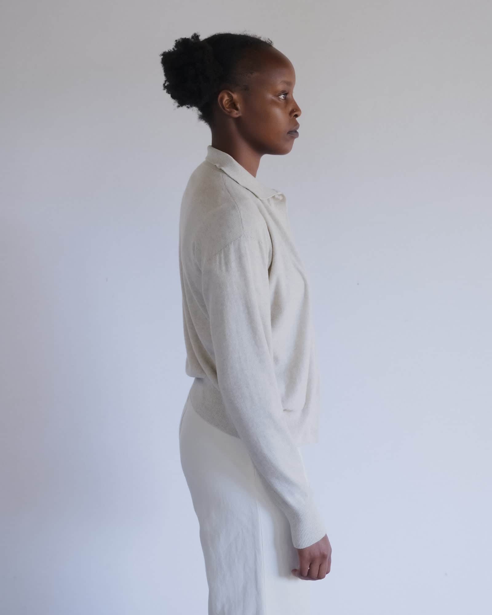 BASERANGE KNITTED TIER POLO CARDIGAN