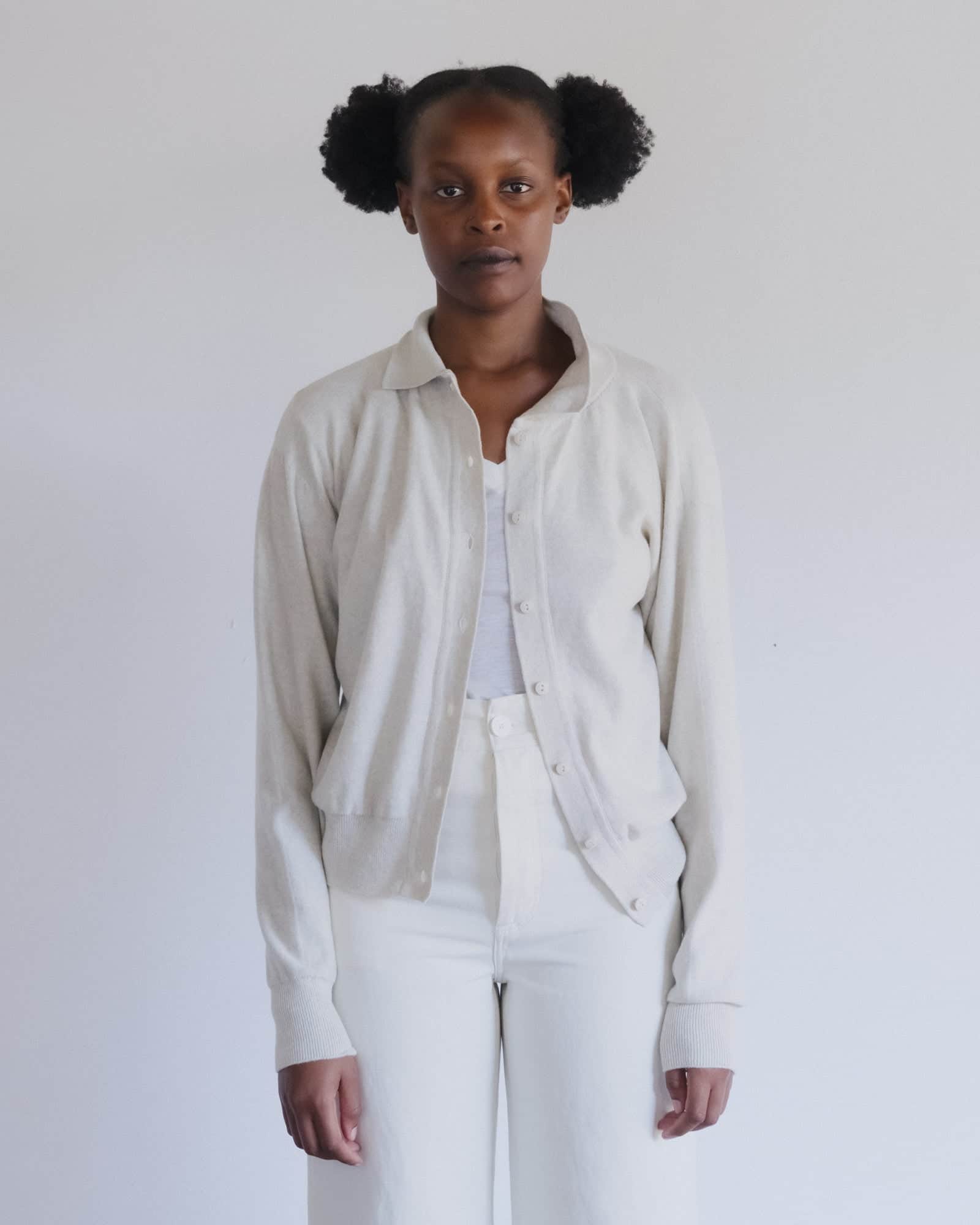 BASERANGE KNITTED TIER POLO CARDIGAN