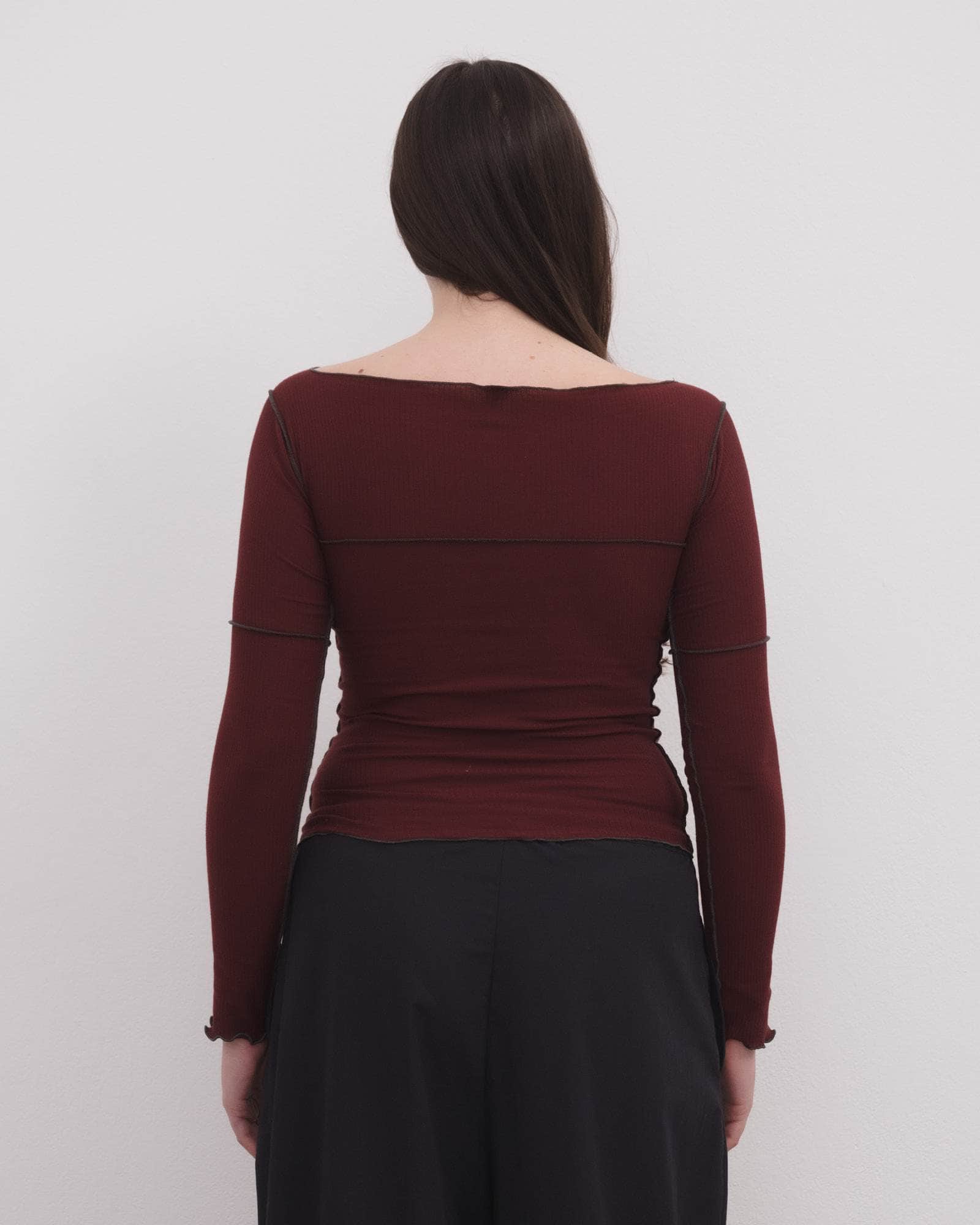 Cinder Long Sleeve Tee in Nara red | Organic cotton rib | Baserange