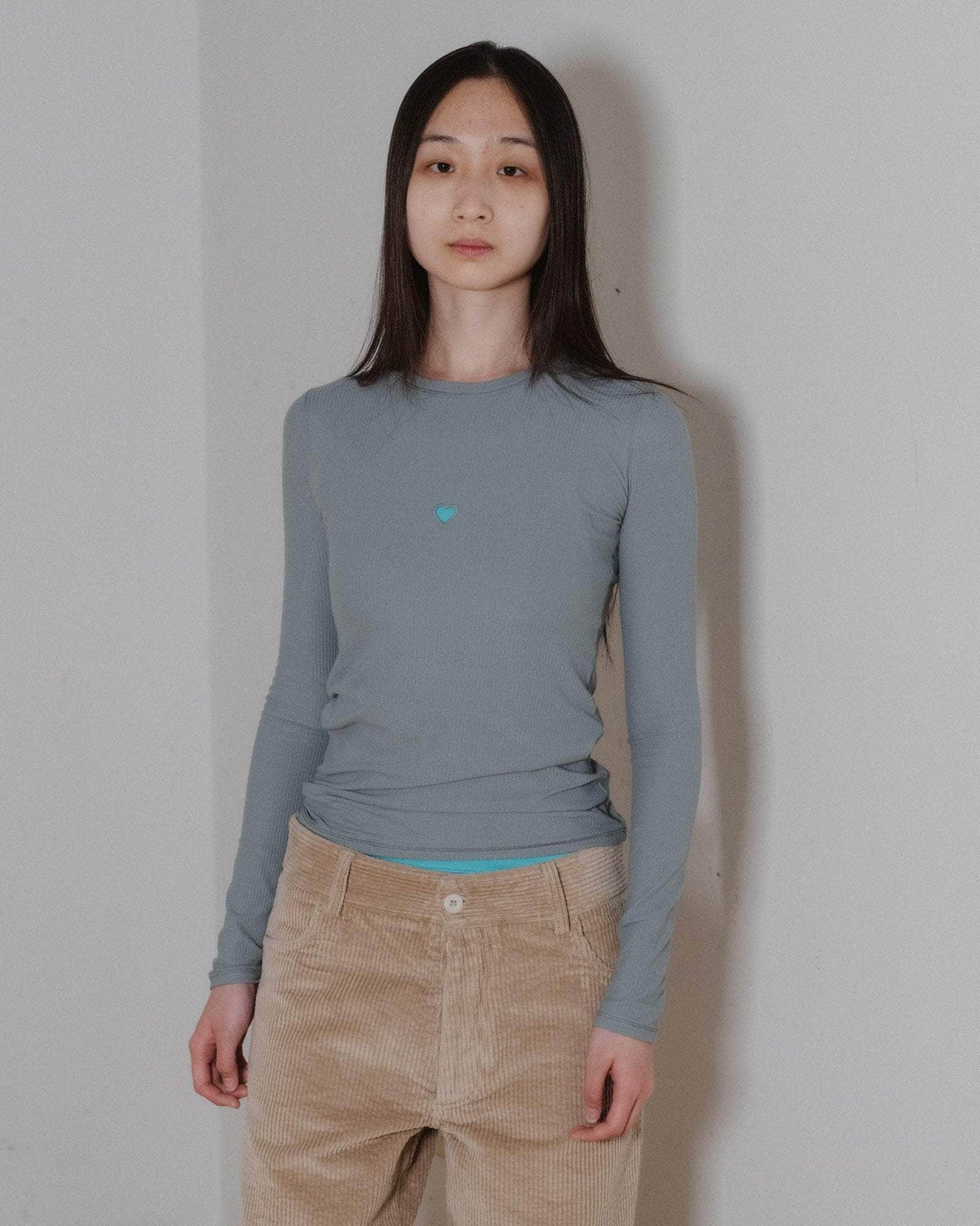 baserange T-shirt heart à manches longues - Fin coton biologique côtelé