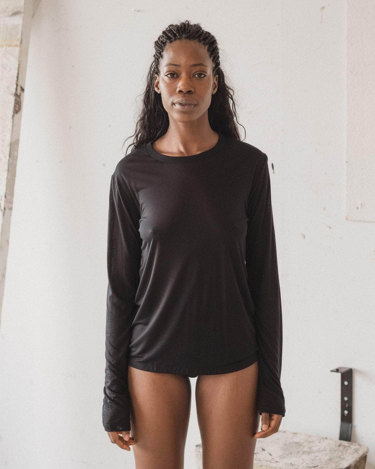 Long Sleeve Tee in Black | lyocell | en | Baserange