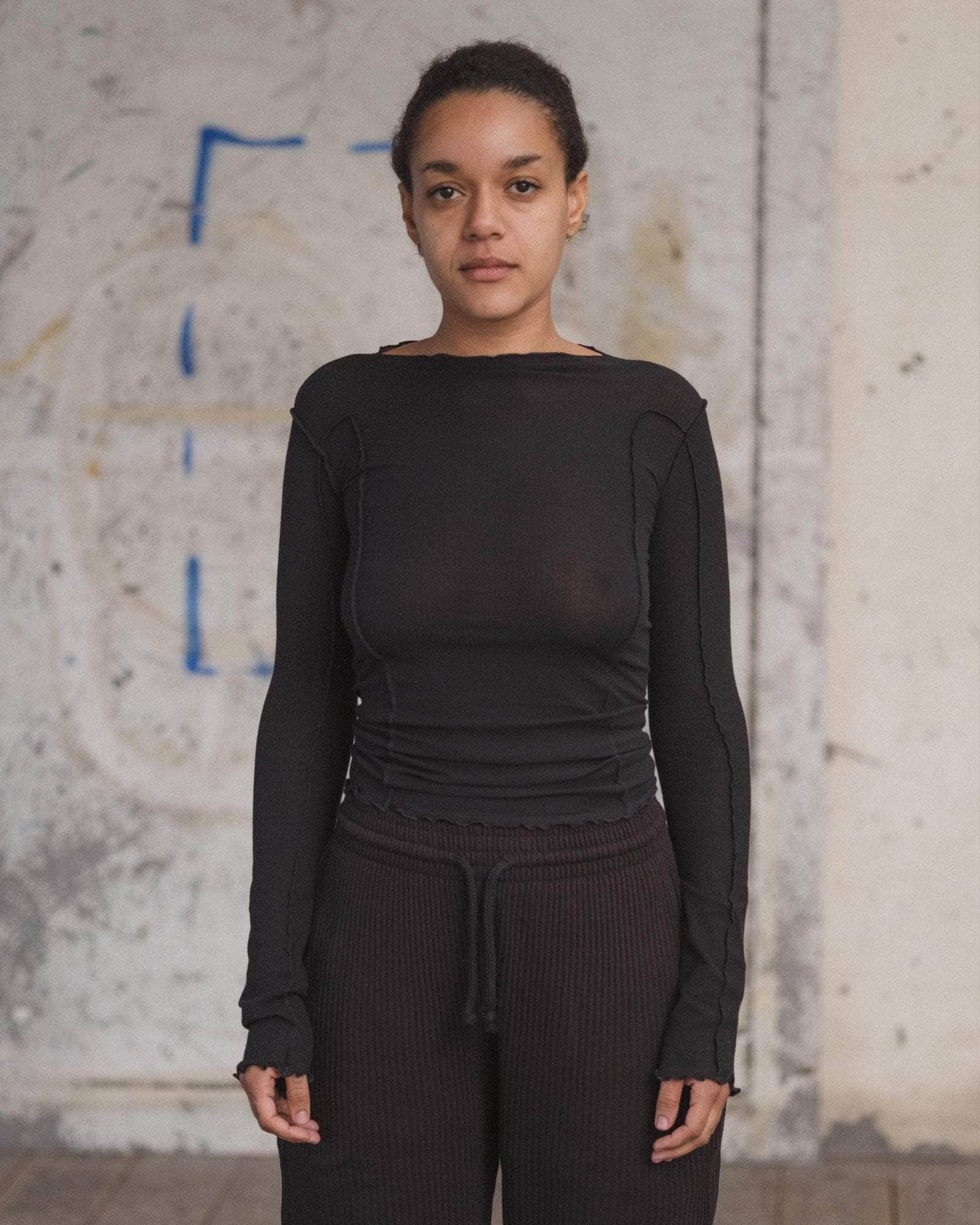 baserange T-shirt omato à manches longues - Fin coton biologique côtelé