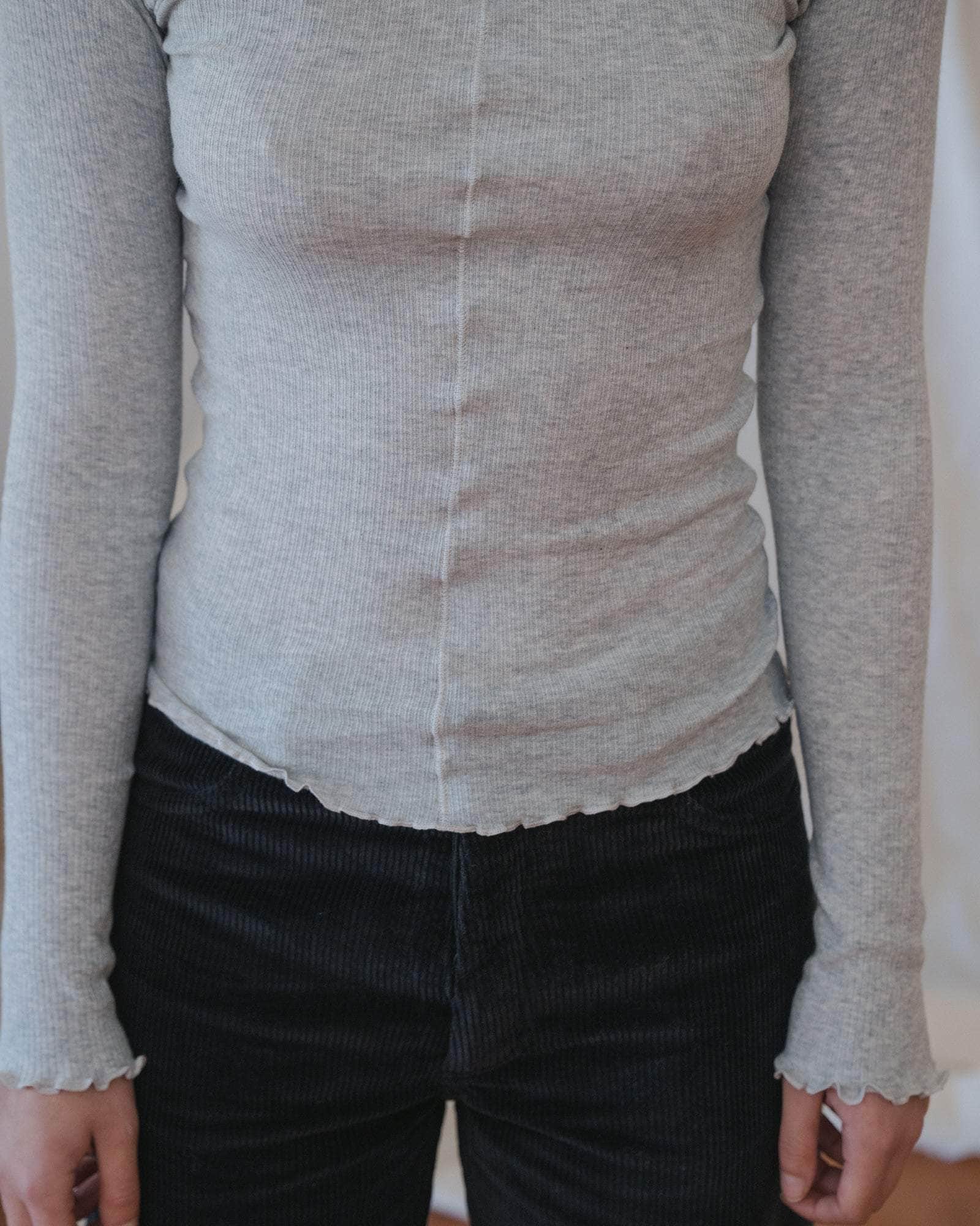 Pama Long Sleeve Tee in Grey melange | Fine organic cotton rib