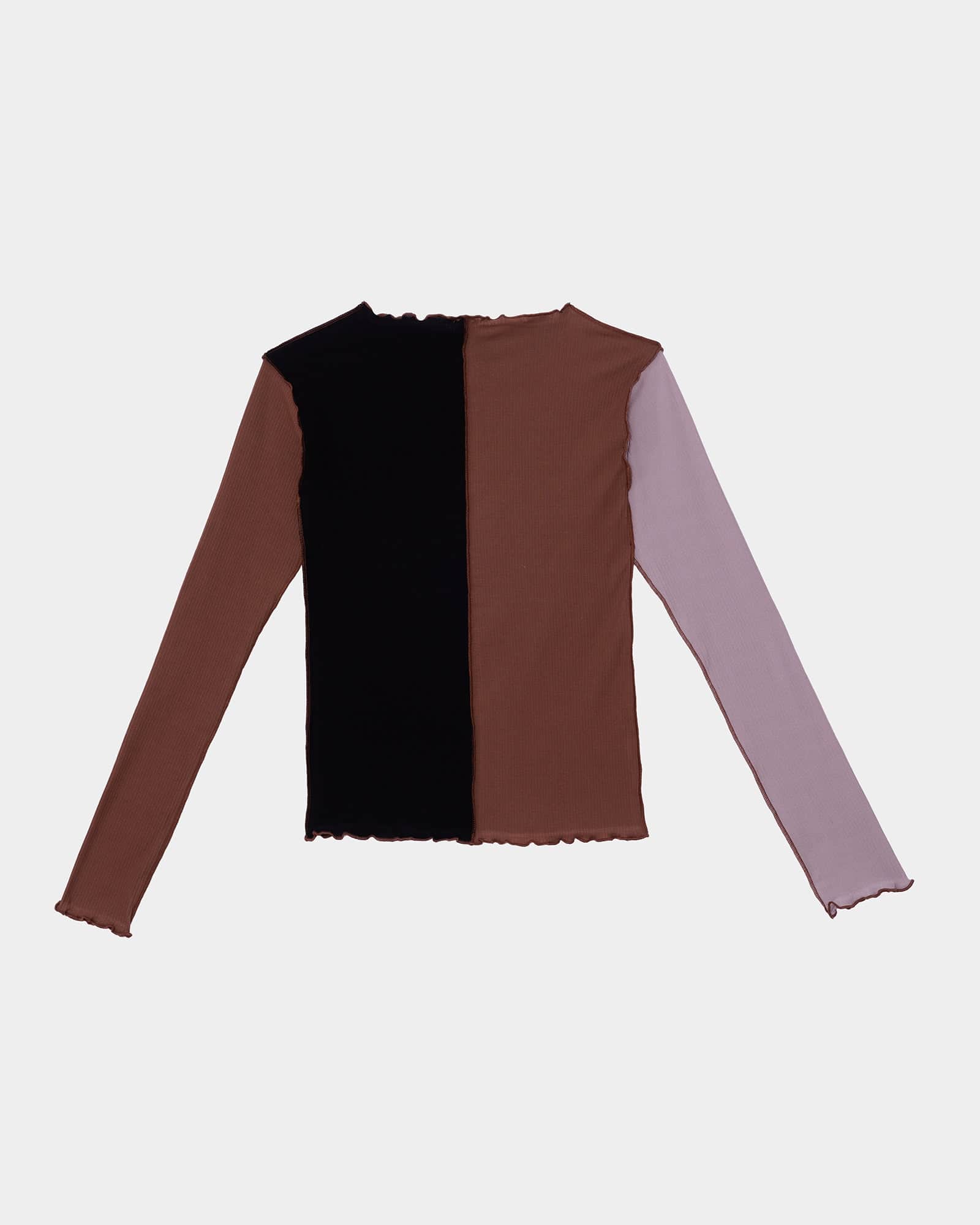 Ponere Long Sleeve Tee in Black / brown / purple | Fine cotton rib