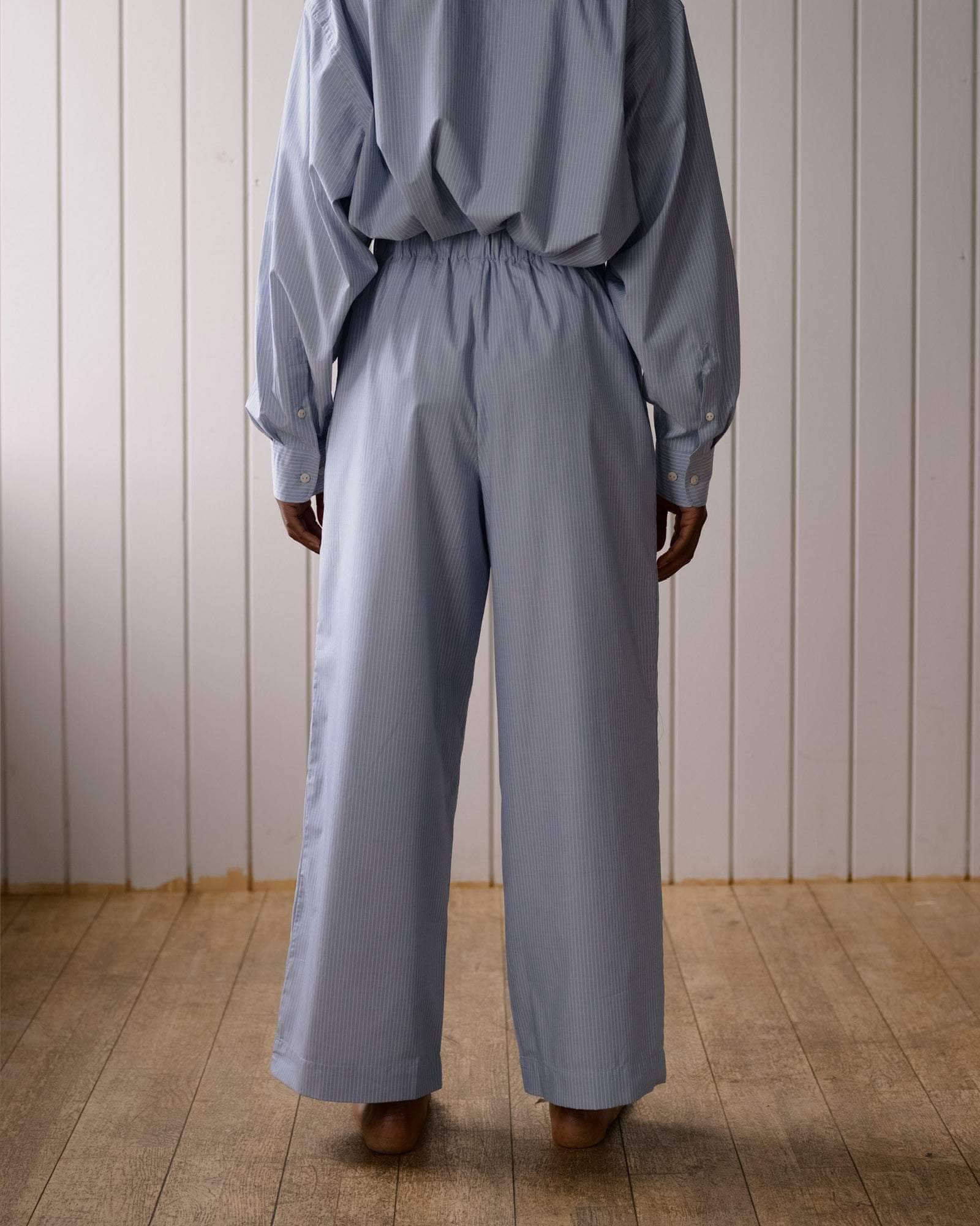 Claude Pants in Blue stripe | Organic cotton poplin | Baserange