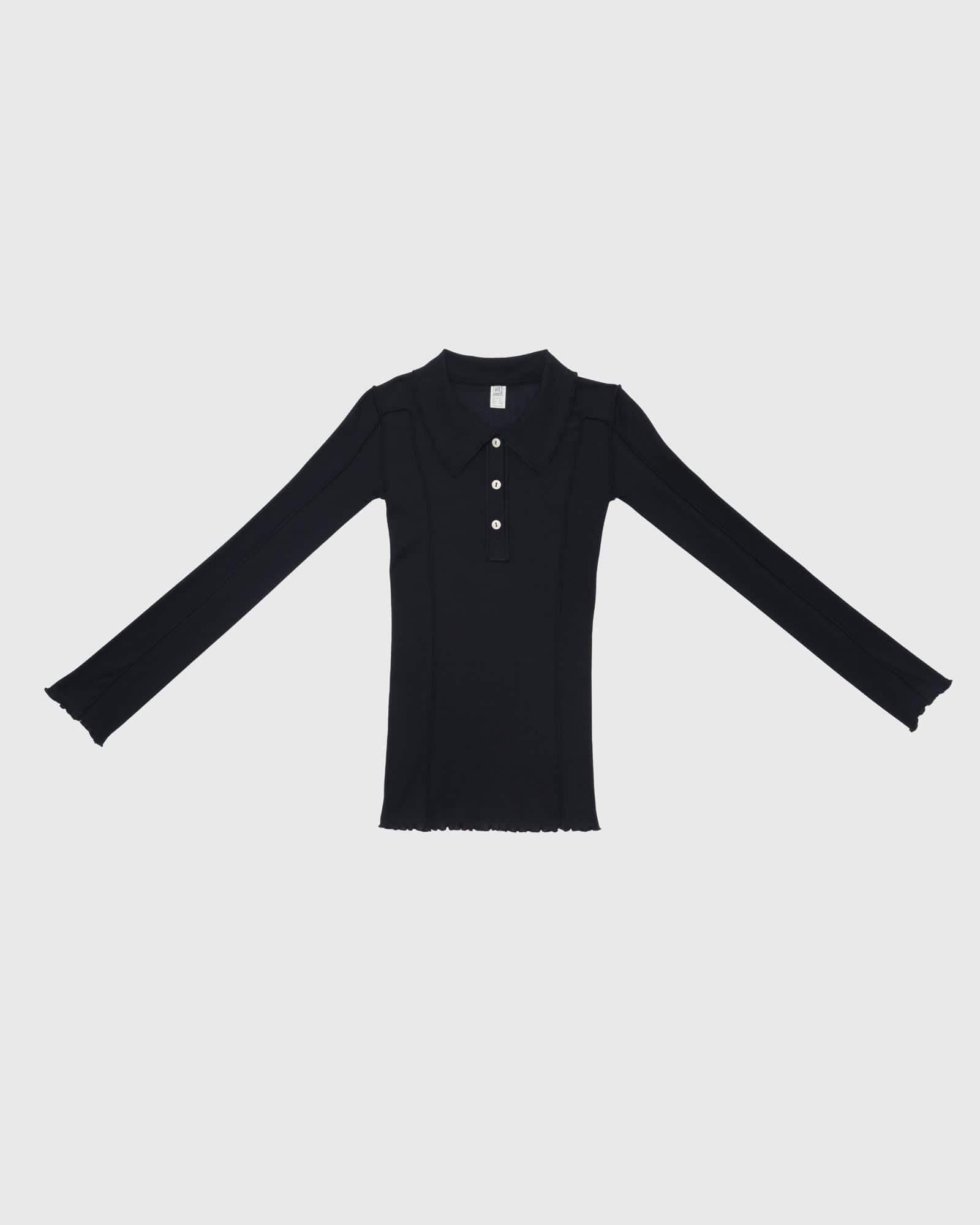 トップス baserange Omato Polo Long SleeveTeeBlack Omato Polo Long Sleeve Tee in Black | Organic cotton rib | Baserange
