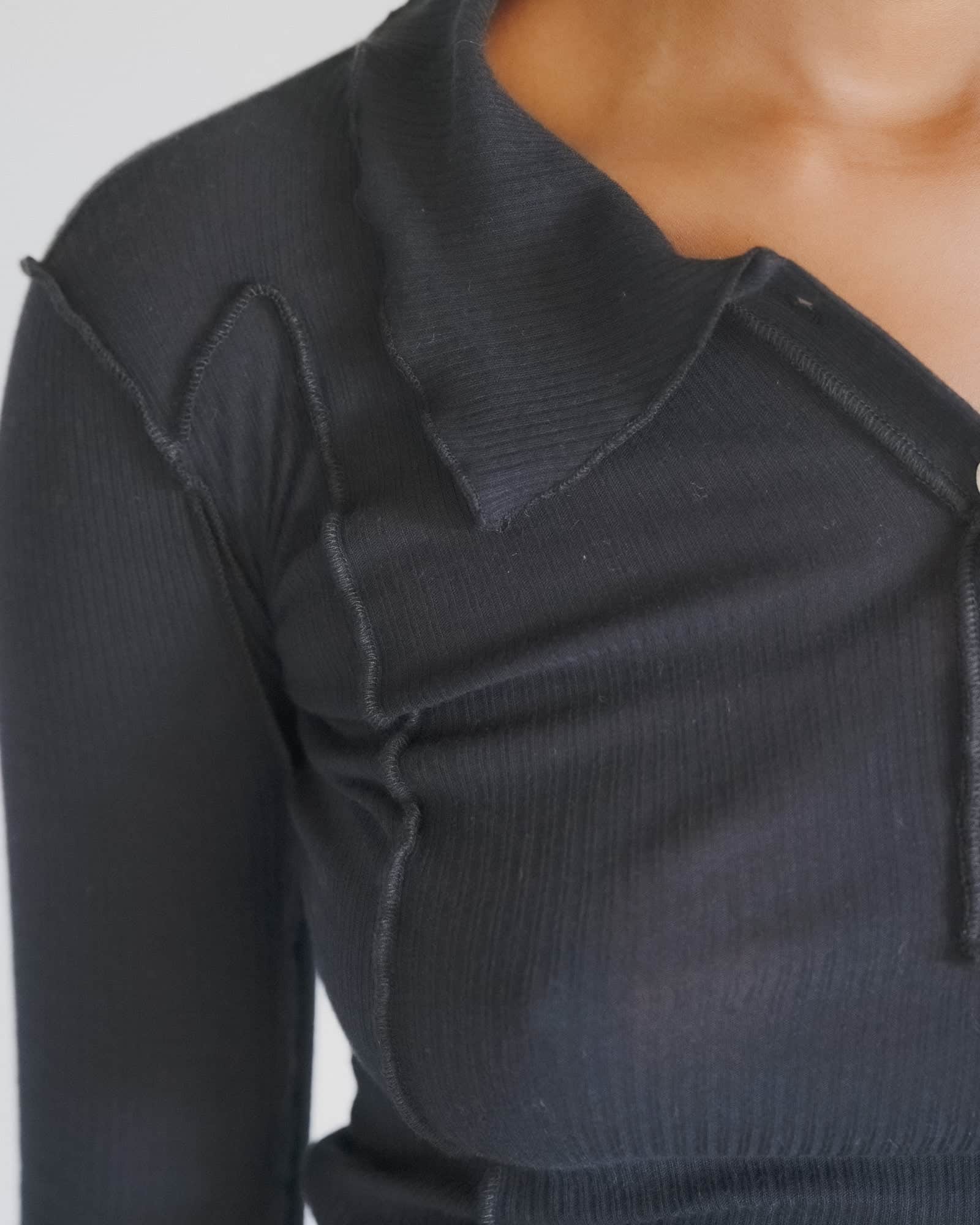 トップス baserange Omato Polo Long SleeveTeeBlack Omato Polo Long Sleeve Tee in Black | Organic cotton rib | Baserange