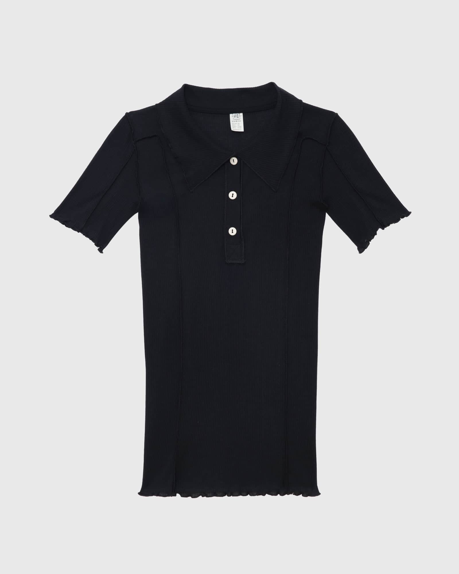 BASERANGE OMATO POLO TEE SHIRT ブラック　S Omato Polo Tee Shirt in Black | Organic cotton rib | Baserange