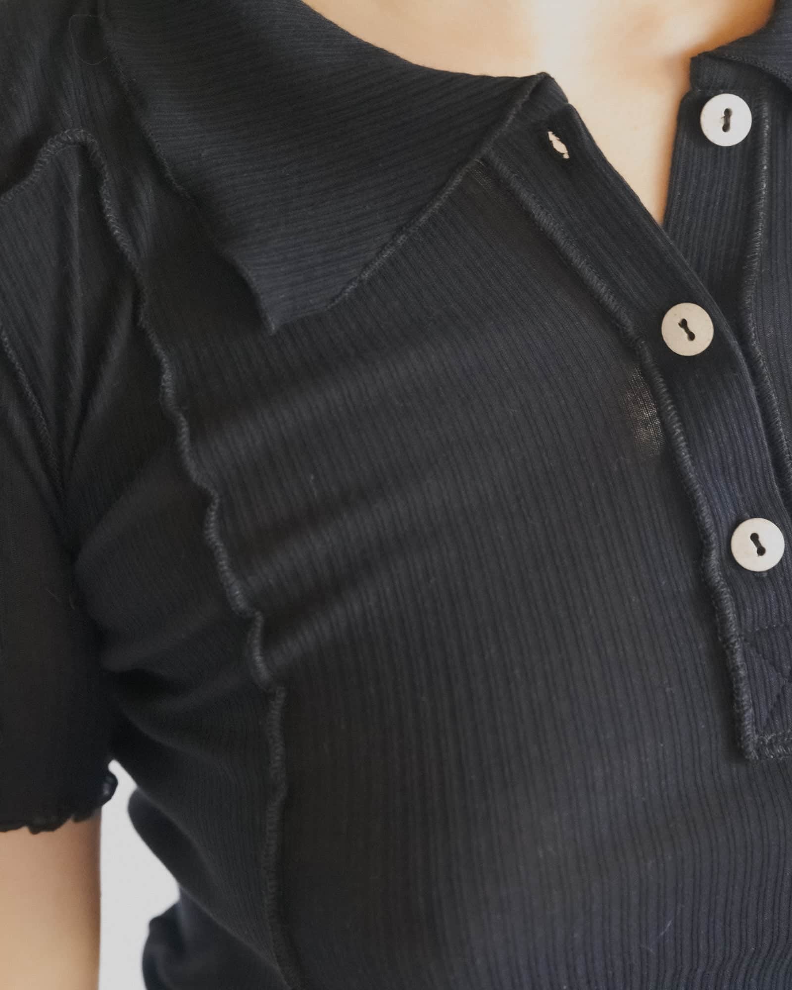 Omato Polo Tee Shirt in Black | Organic cotton rib | Baserange