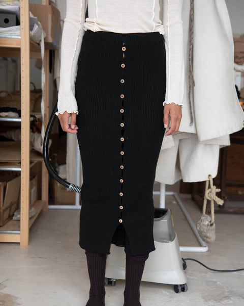 Oder Skirt in Black | Linen cotton rib | Baserange