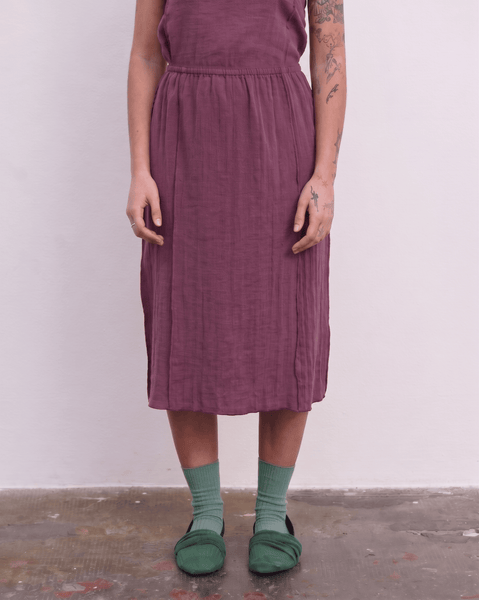 ショック・ミディスカート in Aubergine | クリンクルリネン | Baserange