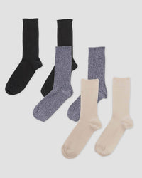 3er-Pack Rippstrick-Socken über dem Knöchel (Schwarz / Graumeliert / Ungefärbt) - 36/39