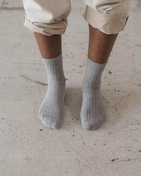 リブ編みミディアムソックス in Grey melange | オーガニックコットン