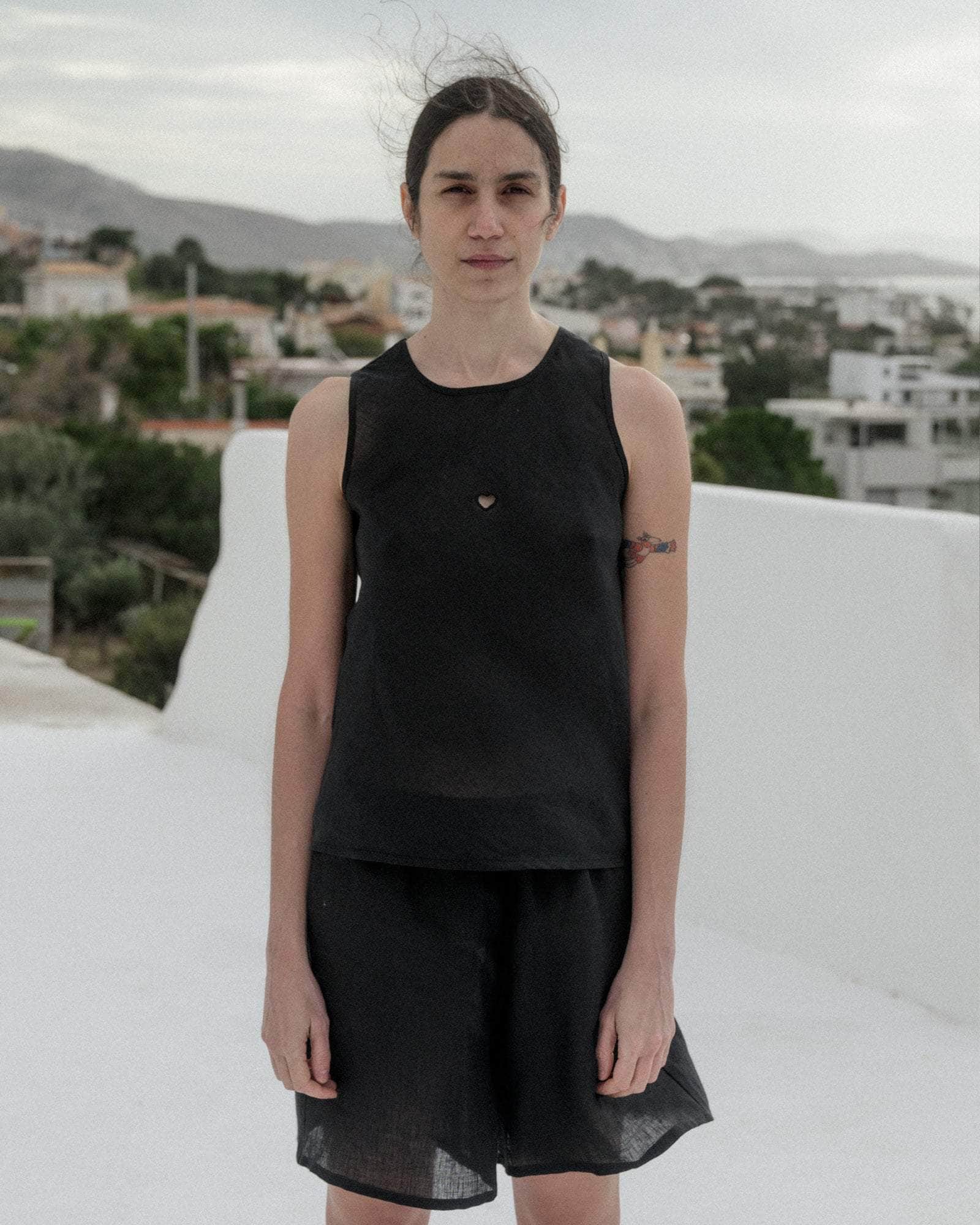 Dydine Tank Heart in Black | Fine linen | en | Baserange