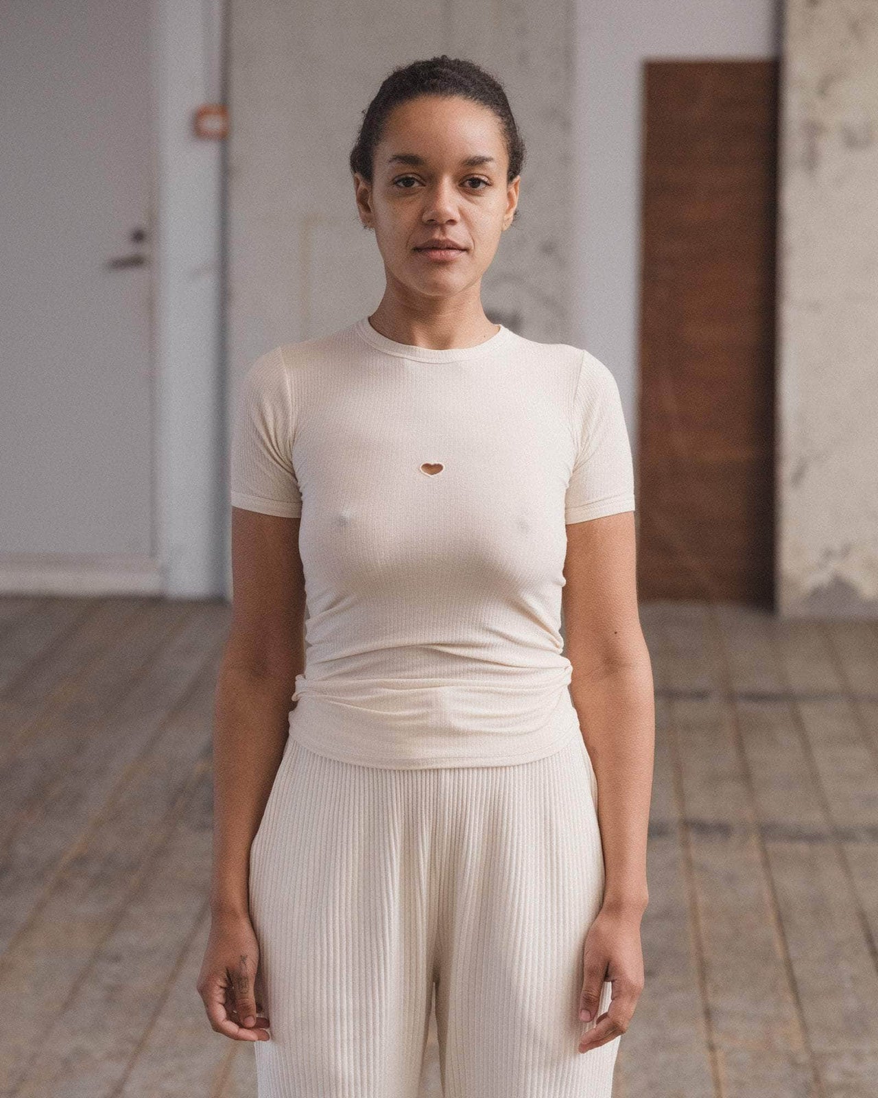 baserange T-shirt heart - Fin coton biologique côtelé