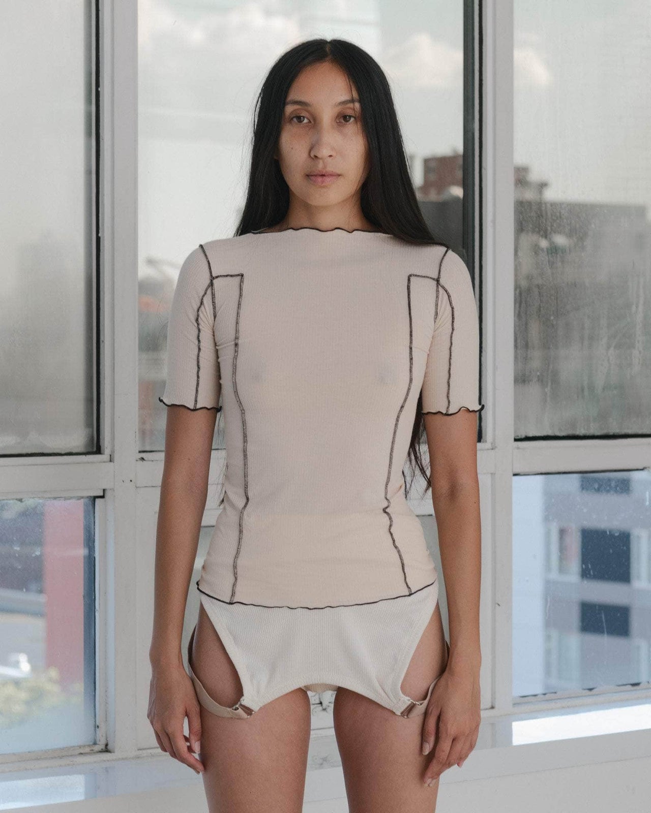 baserange T-shirt omato 3/4 - Fin coton biologique côtelé