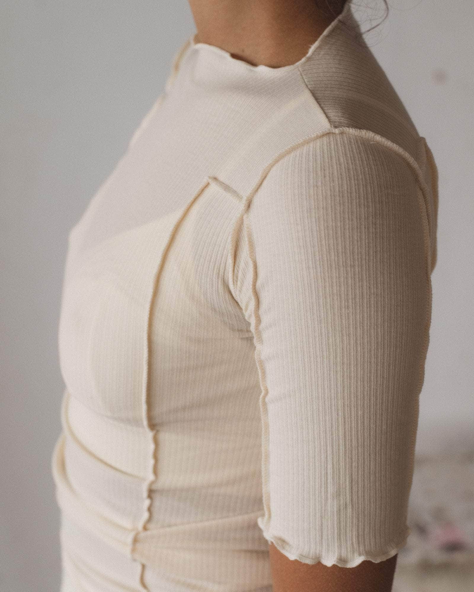 Omato 3/4 Tee Shirt in Off white | Fine organic cotton rib | Baserange