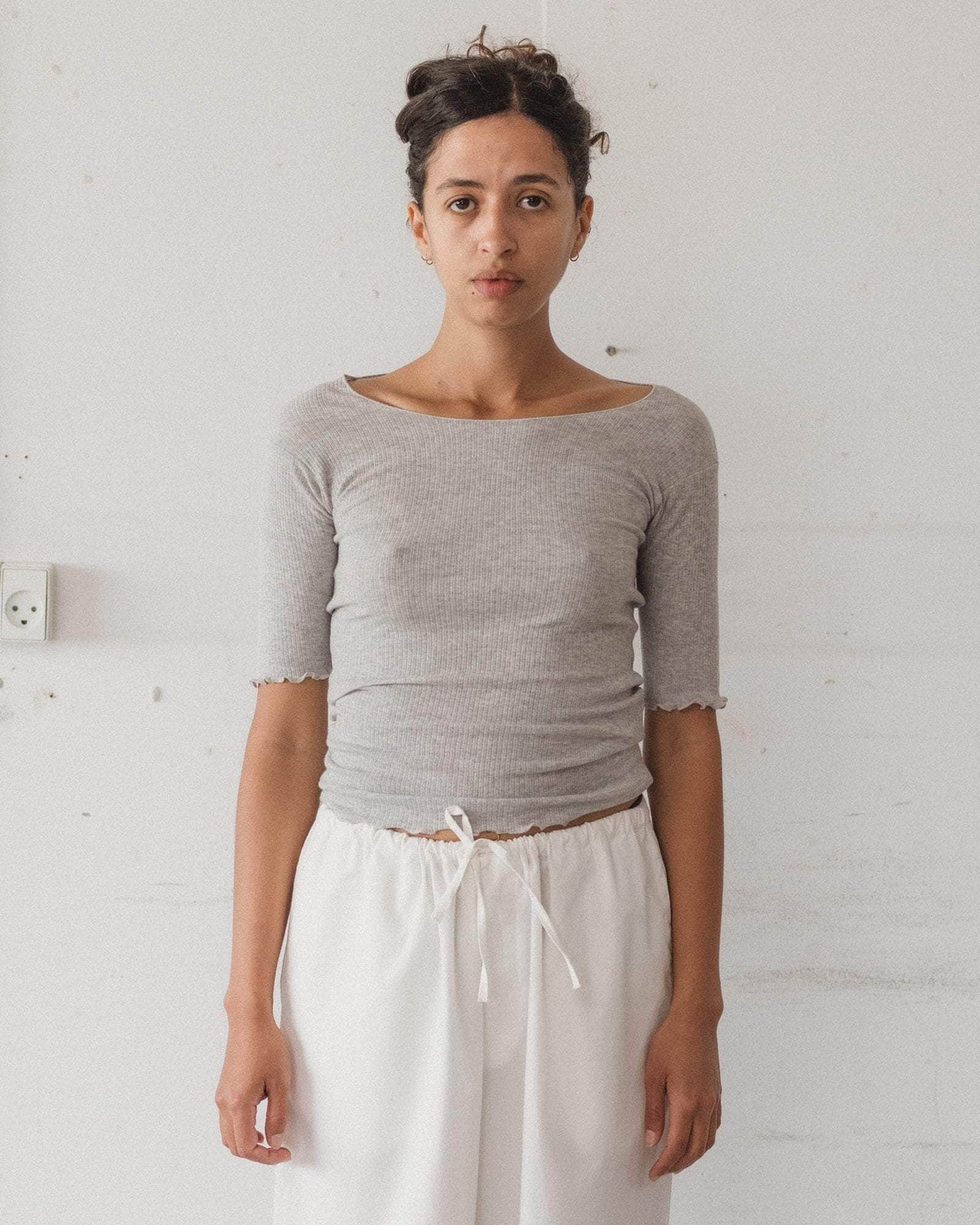 baserange T-shirt pama 3/4 - Fin coton biologique côtelé