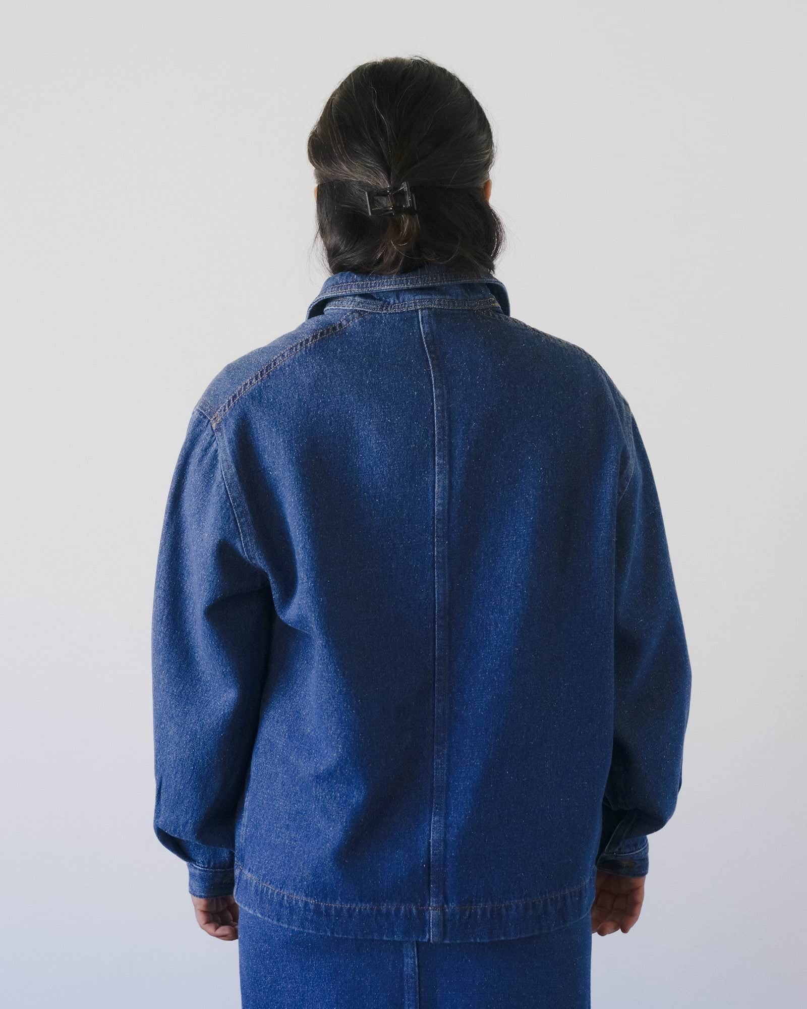 Altru Jacket in Indigo blue wash | Silk cotton denim | Baserange