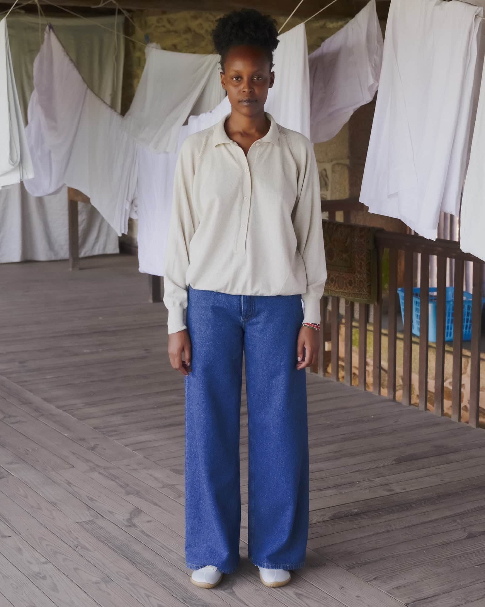 Grass Pants in Indigo blue wash | Silk cotton denim | Baserange