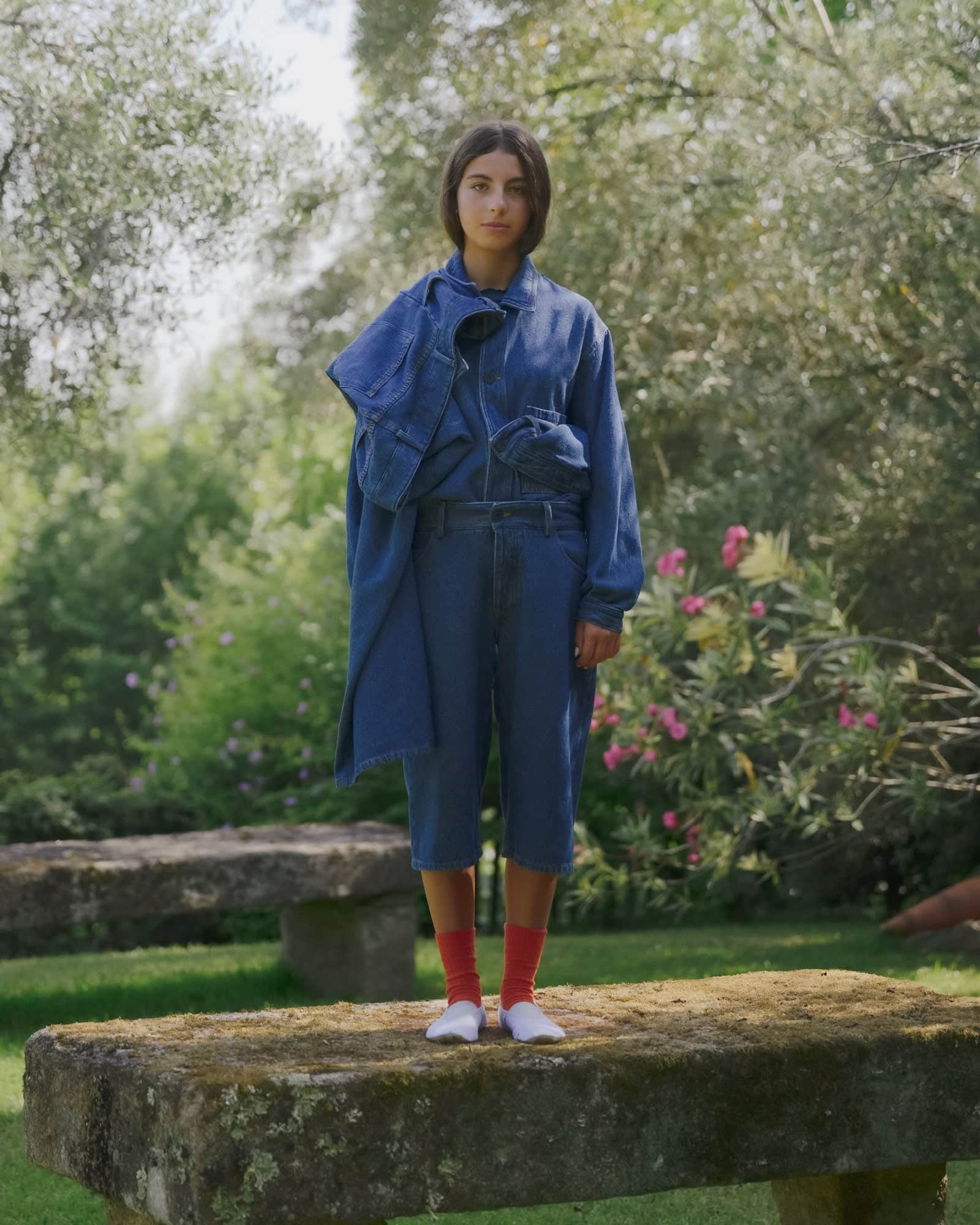Grass Shorts in Indigo blue wash | Silk cotton denim | Baserange