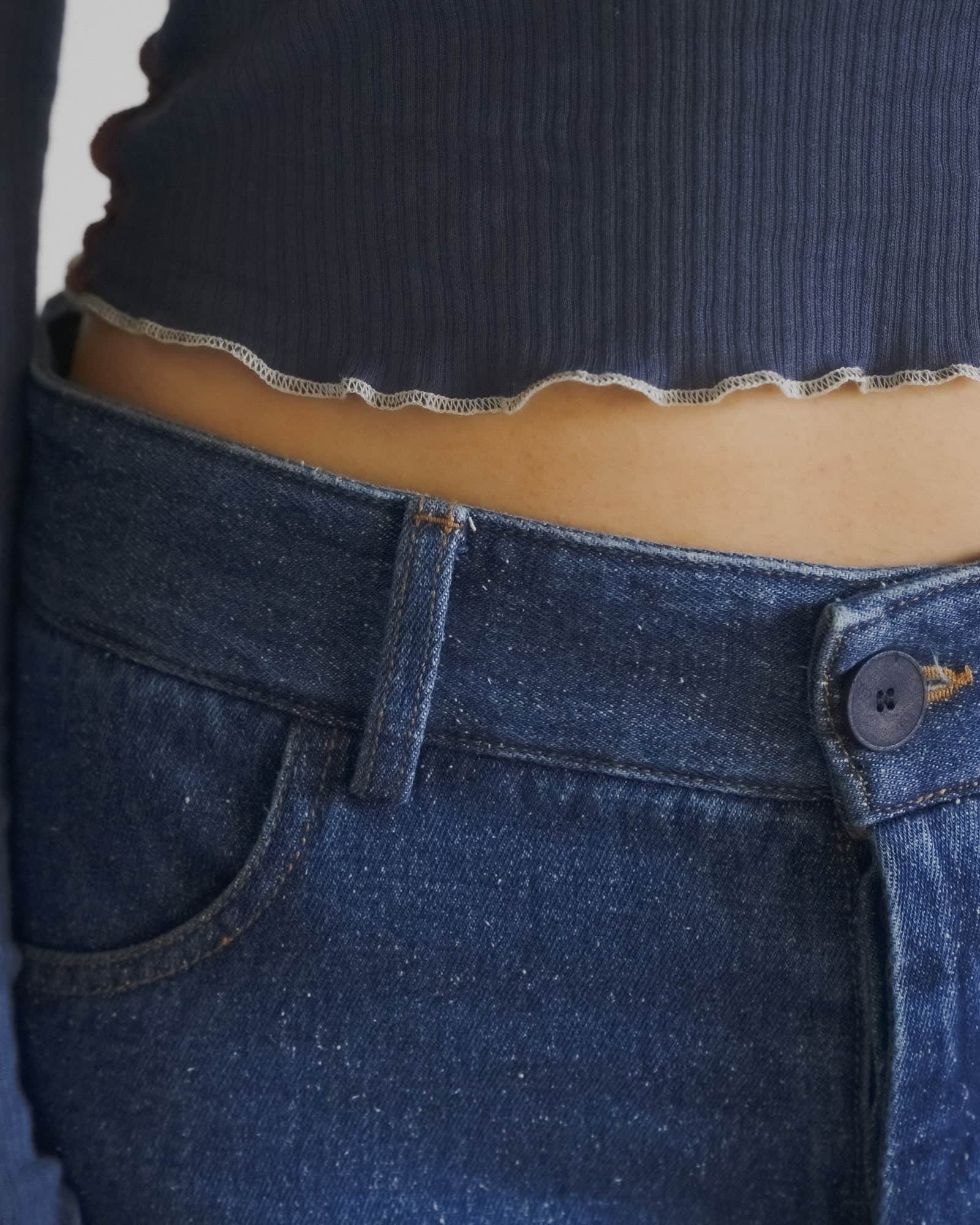 Grass Shorts in Indigo blue wash | Silk cotton denim | Baserange