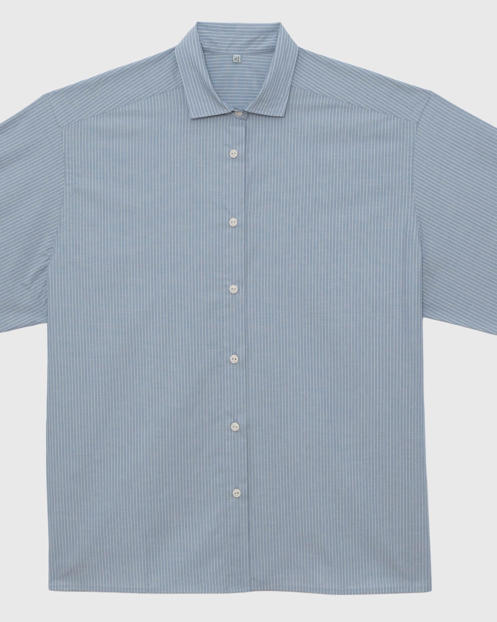 保つ シャツ in Blue stripe | オーガニックコットンポプリン | Baserange