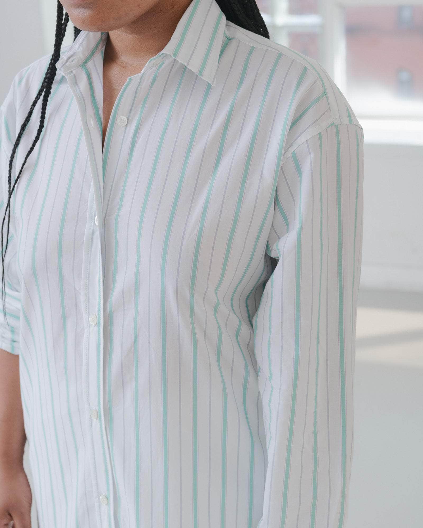 baserange ole shirt dress Ole Shirt Dress in White with stripe | Organic cotton