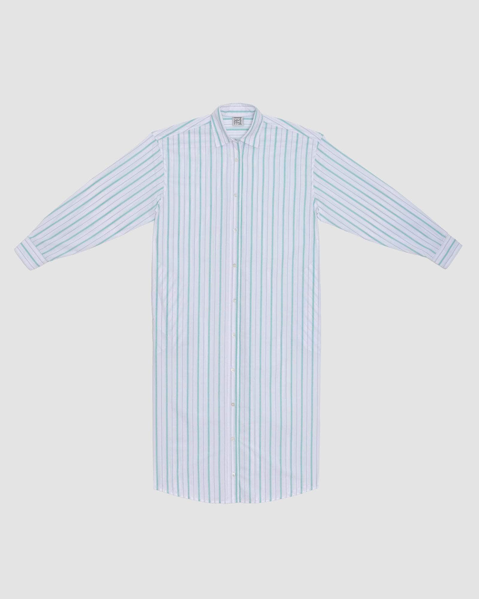 Ole Shirt Dress in Turquoise stripe | Organic cotton poplin