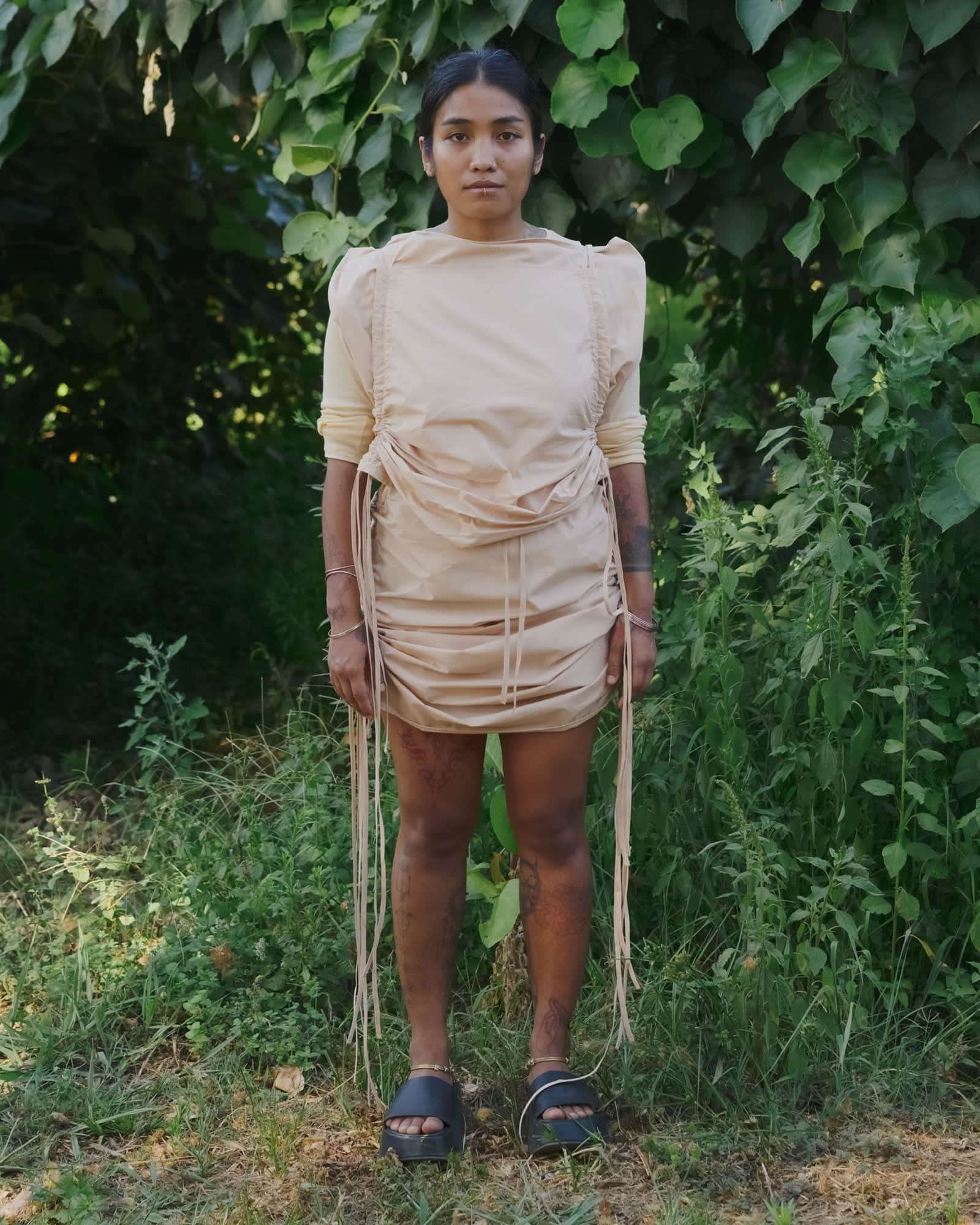 Pictorial Skirt in Andradita sand | Organic cotton poplin | Baserange